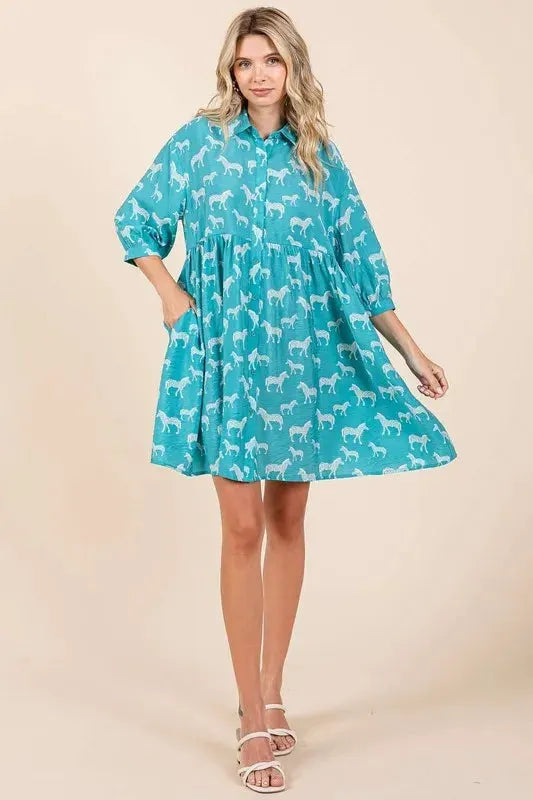 Mittoshop Zebra Print Button Down Shirt Mini Dress by Mittoshop