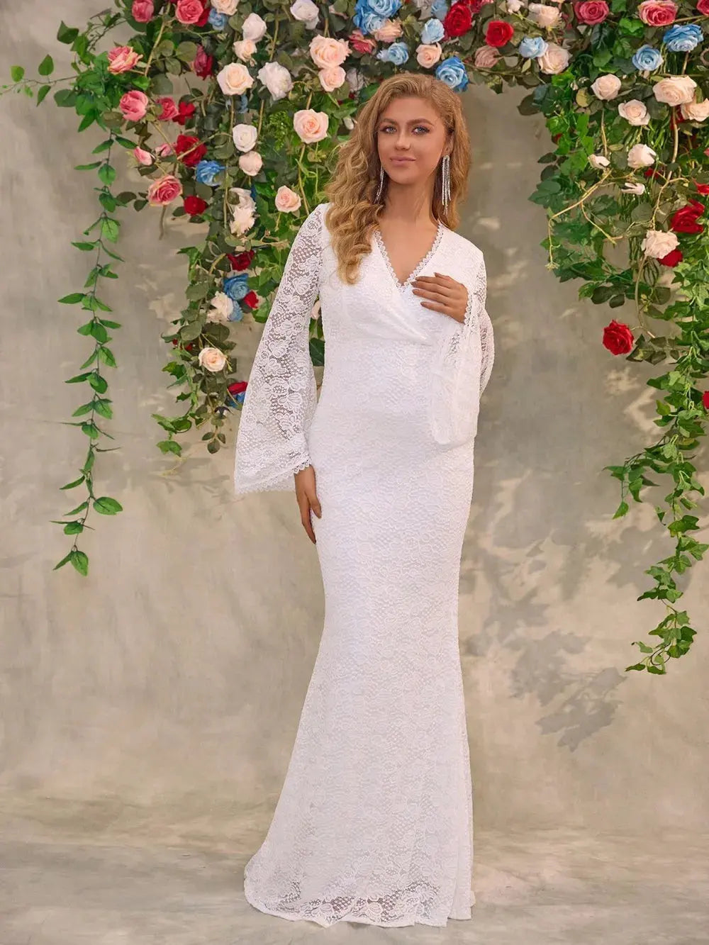 Lace Surplice Flare Sleeve Maxi Dress by Partner Label