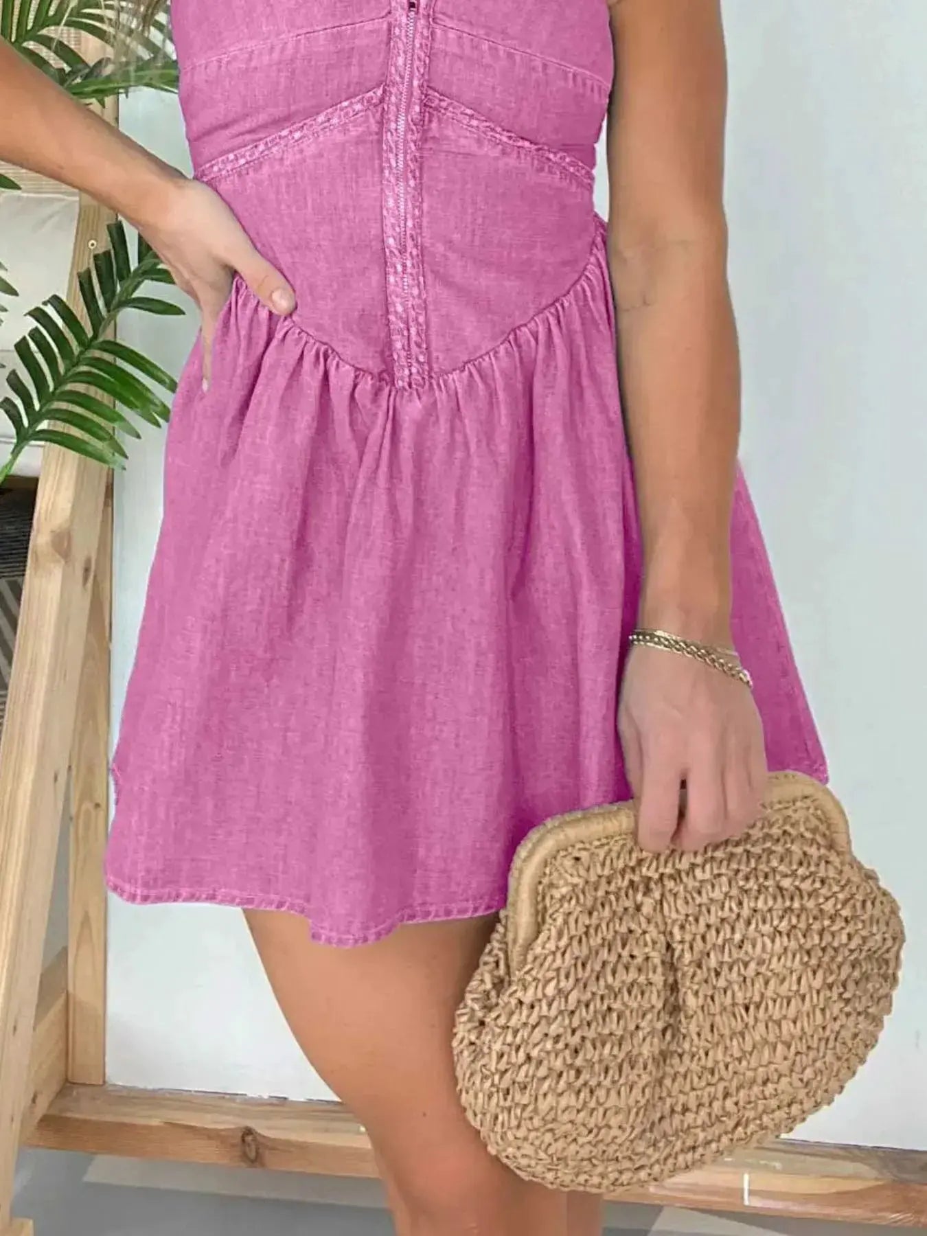 Full Size Lace Up Halter Neck Denim Dress Plus Size by Partner Label