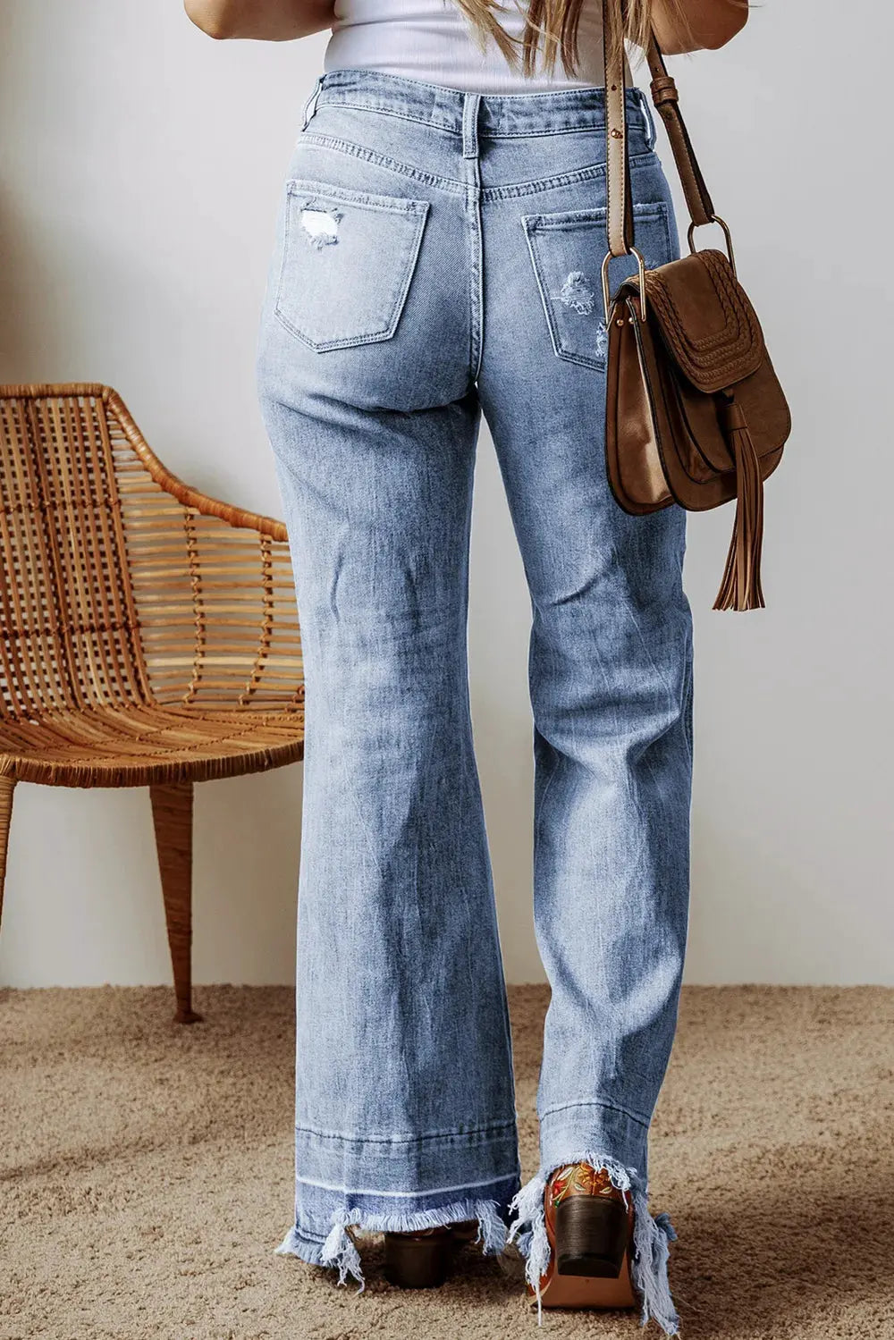 Raw Hem Bootcut Jeans with Pockets by Partner Label