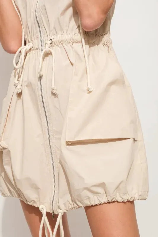 And The Why Short Sleeve String Details Hooded Mini Dress by And The Why