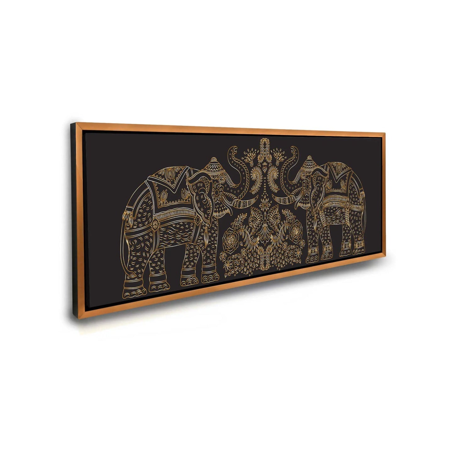 Lucky Trunk Up Elephants- Wildlife Canvas-Gold varnish by Gtaart.ca