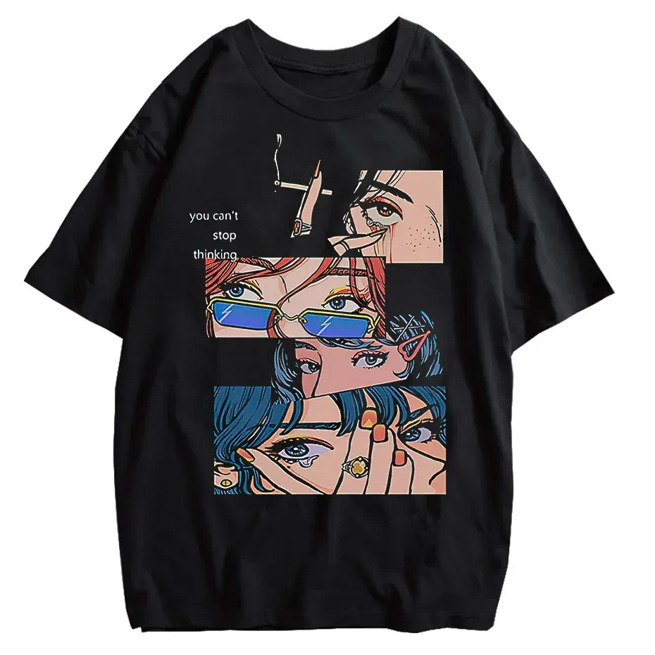 Harajuku Hip Hop Streetwear Anime Cartoon T-Shirt Men Loose Y2K Tee by Vimost Shop