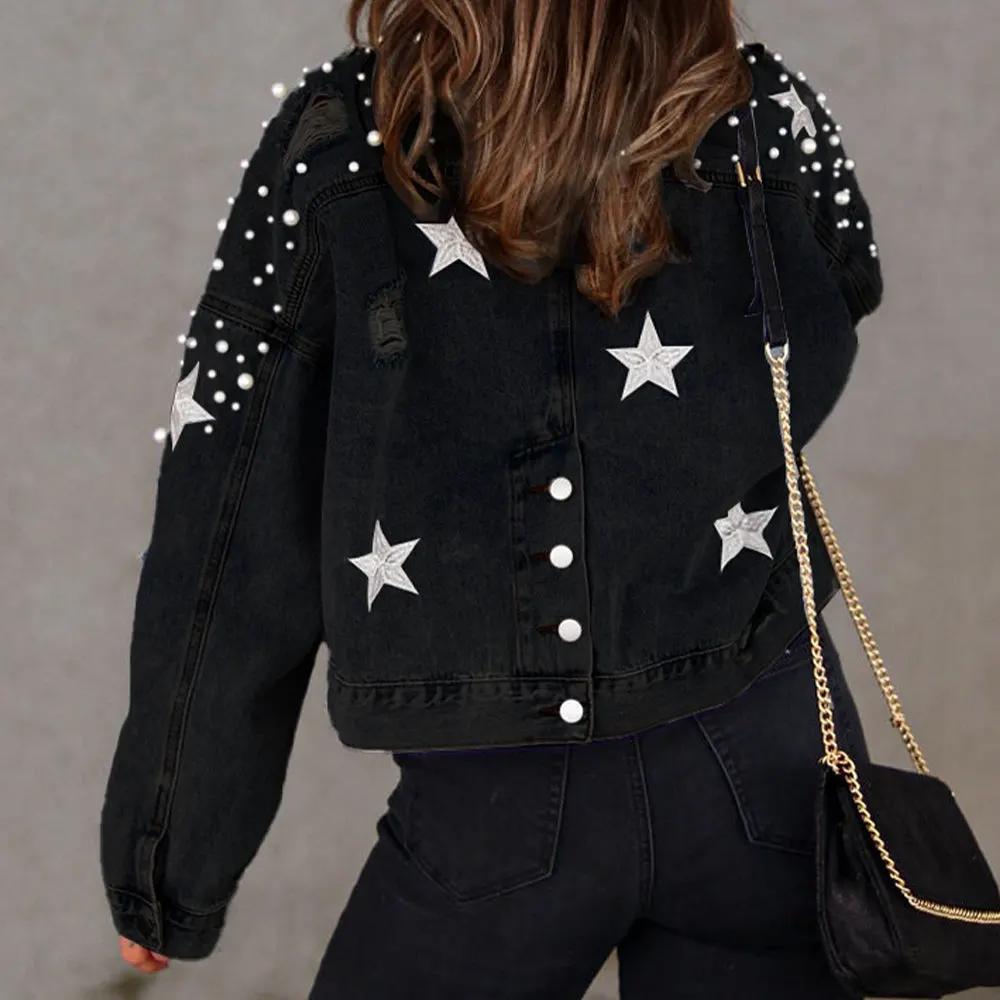 Bead Detail Denim Jacket by Partner Label