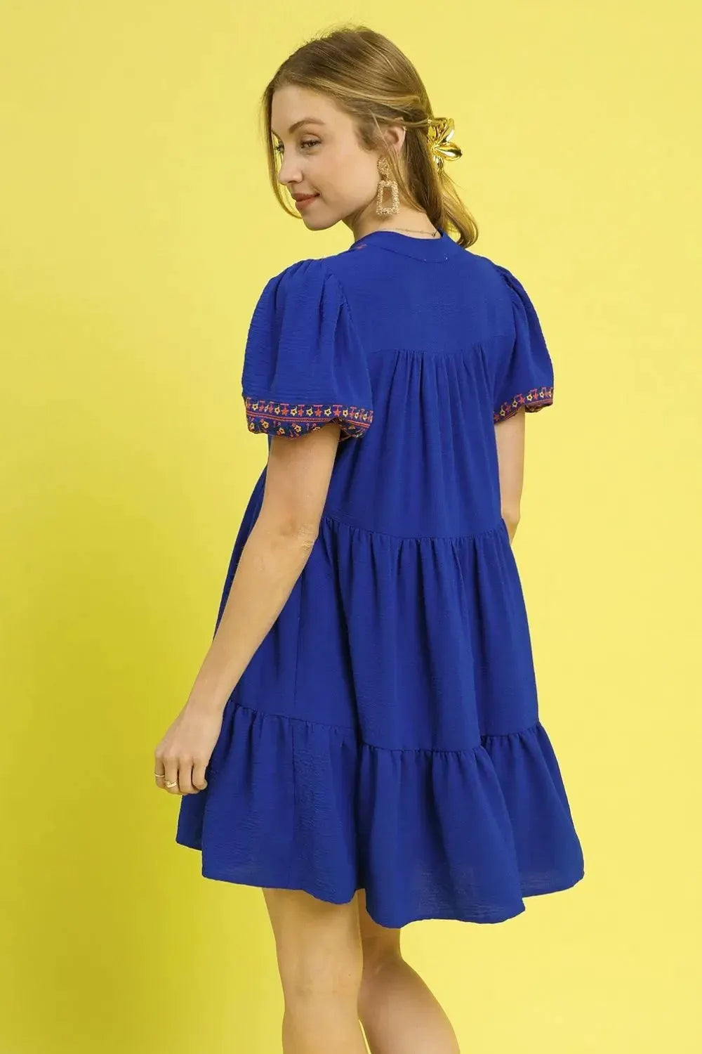 Umgee Floral Trim Puff Sleeve Mini Dress by Umgee USA
