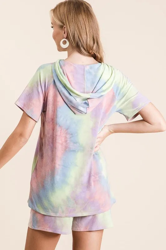 BiBi Tie Dye Terry Hoodie with Drawstring by BiBi