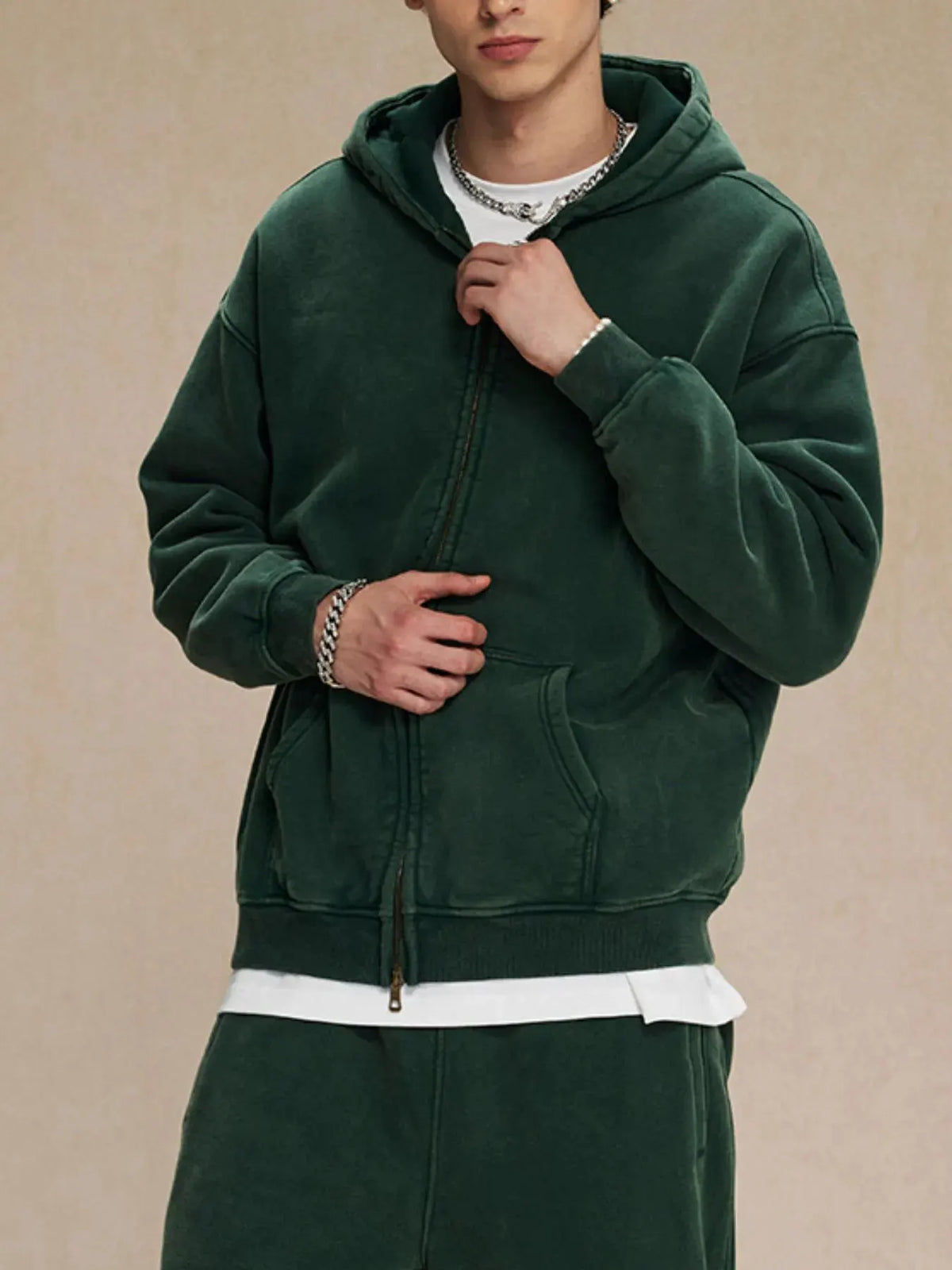 Men's Zip-Up Hoodie with Kangaroo Pocket by Trendsi