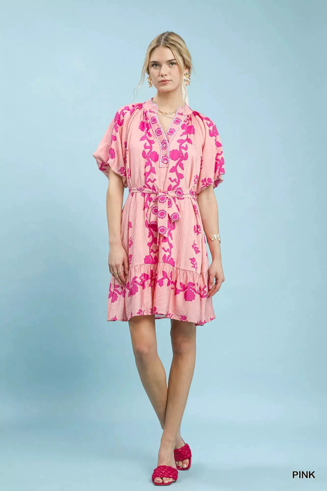 Umgee Floral Tie-Waist Boho Mini Dress by Umgee USA