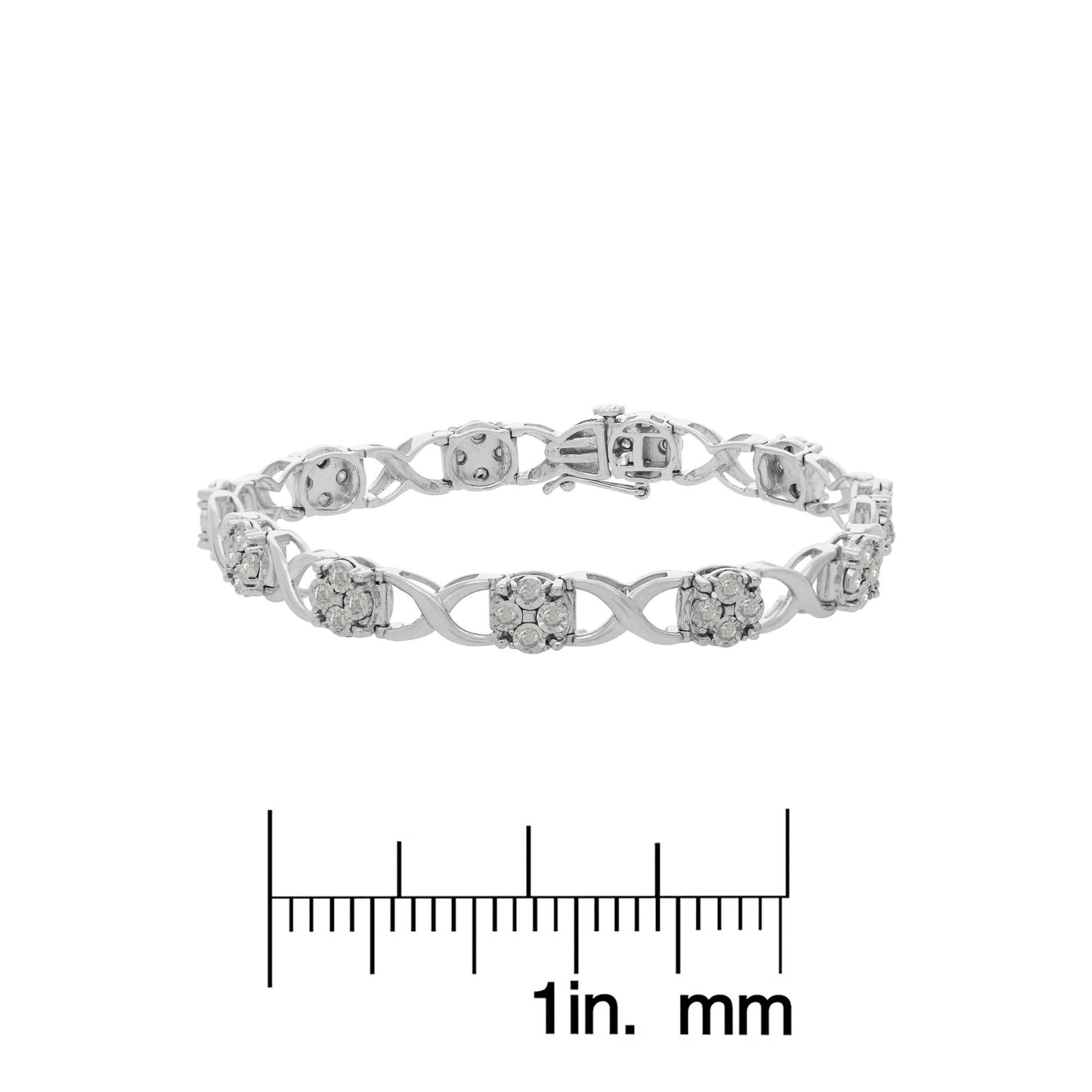 Sterling Silver Rose Cut Diamond Love Locks Link Bracelet 1.00cttw