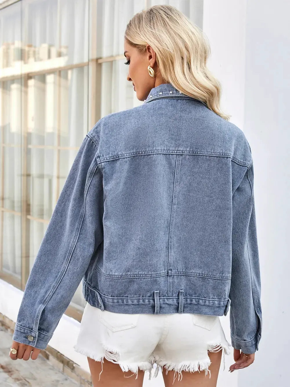 Studded Long Sleeve Denim Jacket by Partner Label