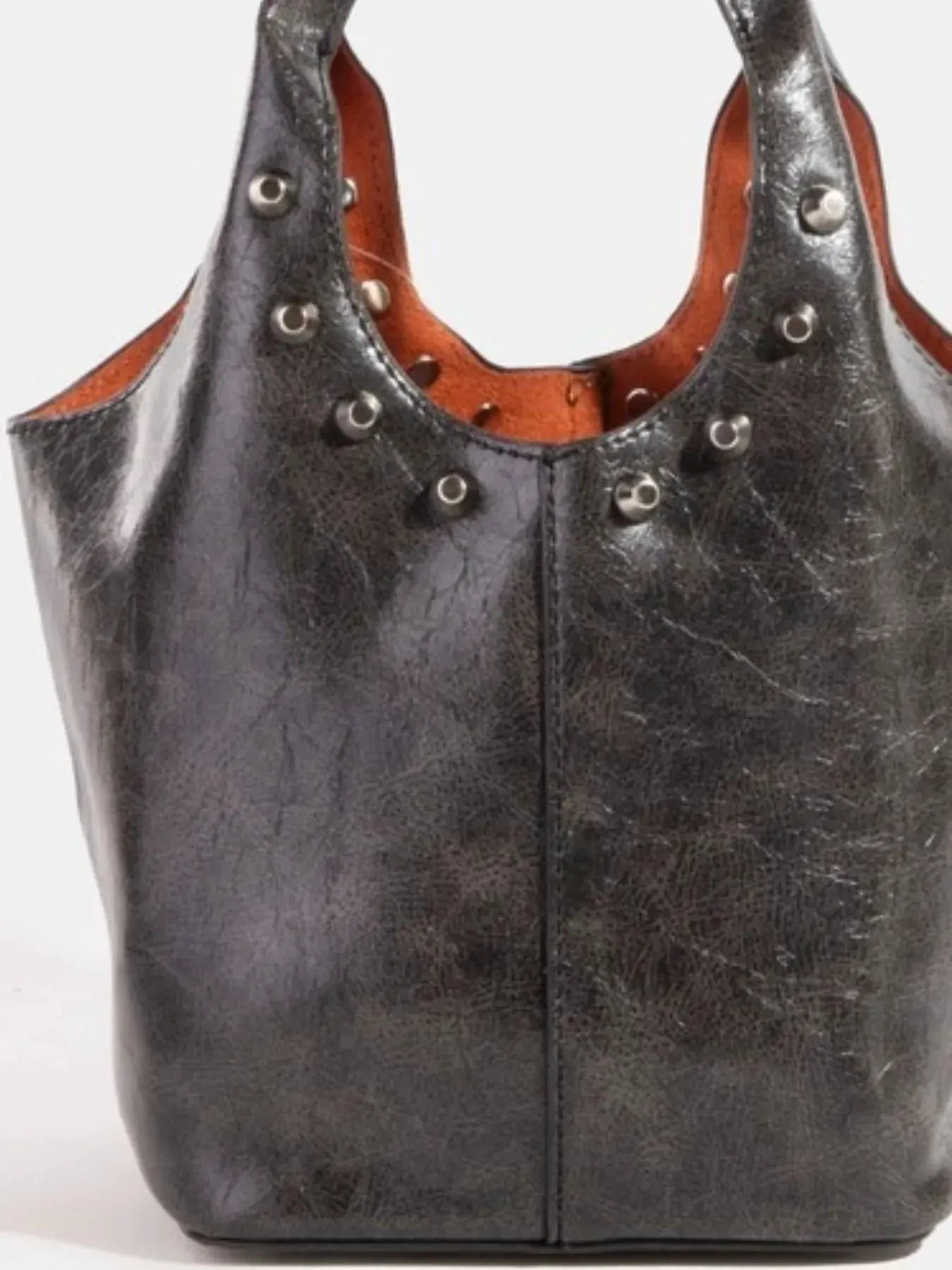 Fame Weathered Faux Leather And Studs Bucket Bag by Fame
