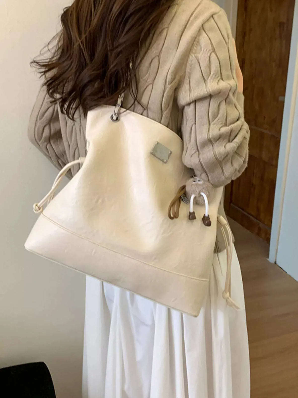 Chain Strap Faux Leather Tote Bag by Partner Label