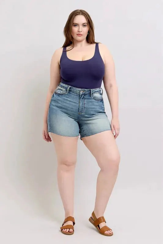 Judy Blue Full Size High Waist Star Seam Detail Denim Shorts Plus Size by Judy Blue