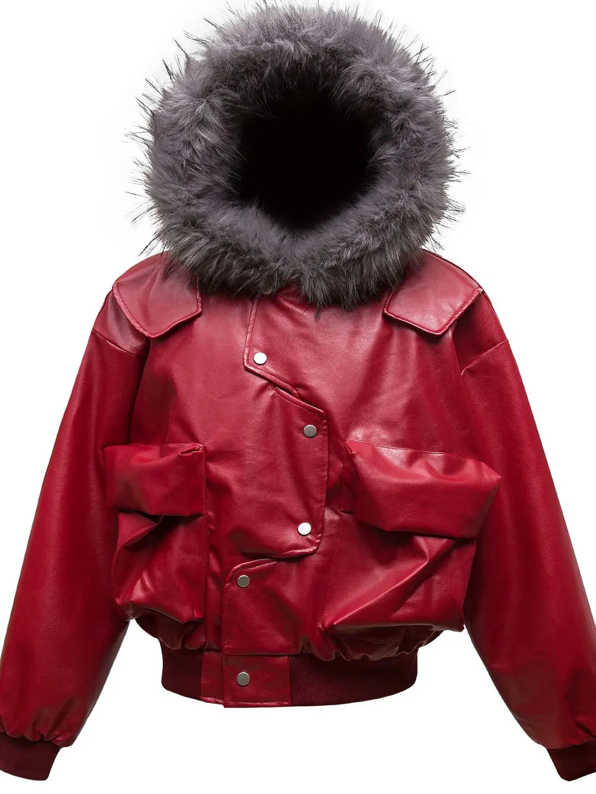 Men's Leather Bomber Jacket with Faux Fur Hood by Partner Label