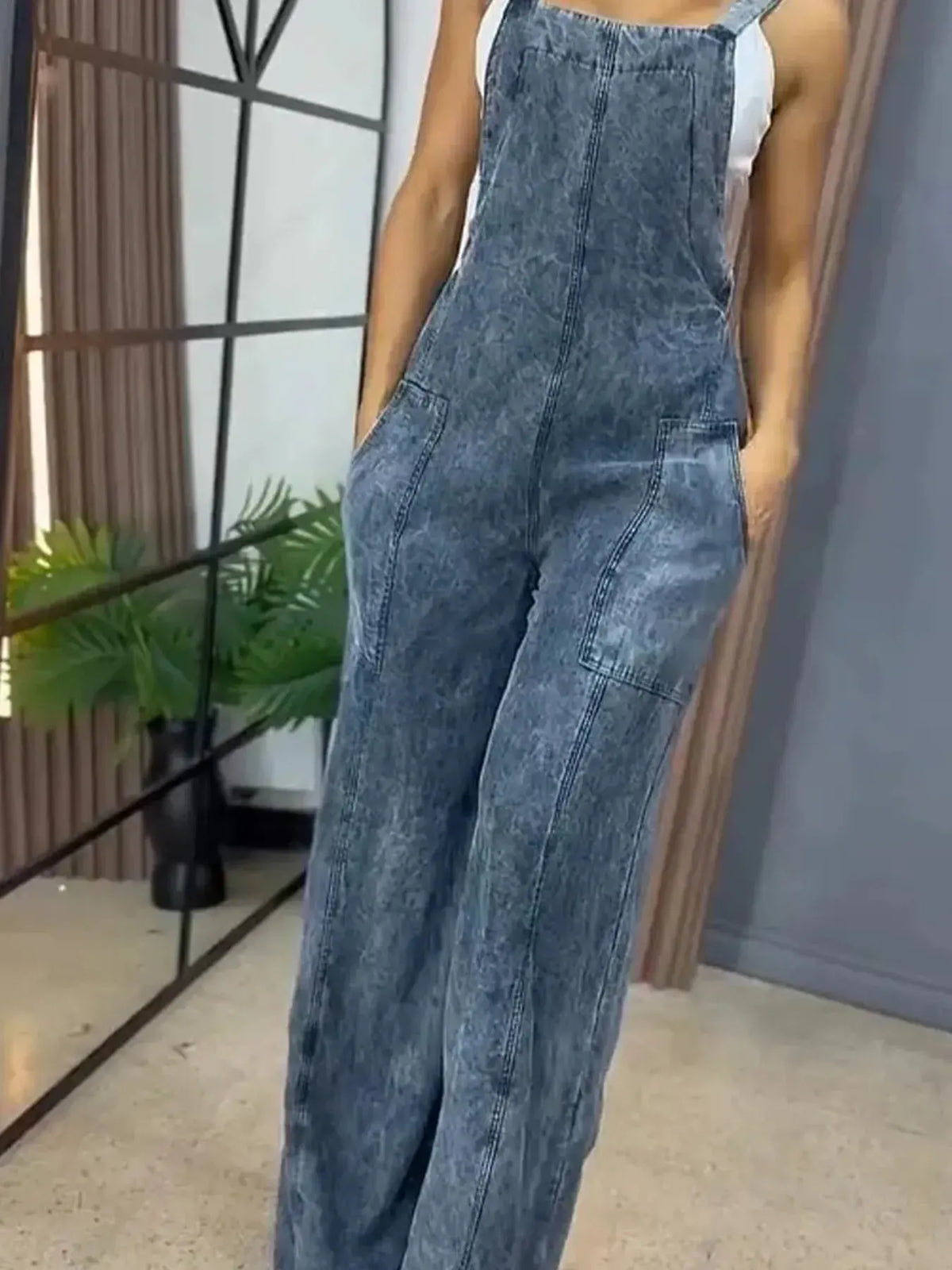 Full Size Wide Leg Washed Denim Overalls Plus Size by Partner Labels
