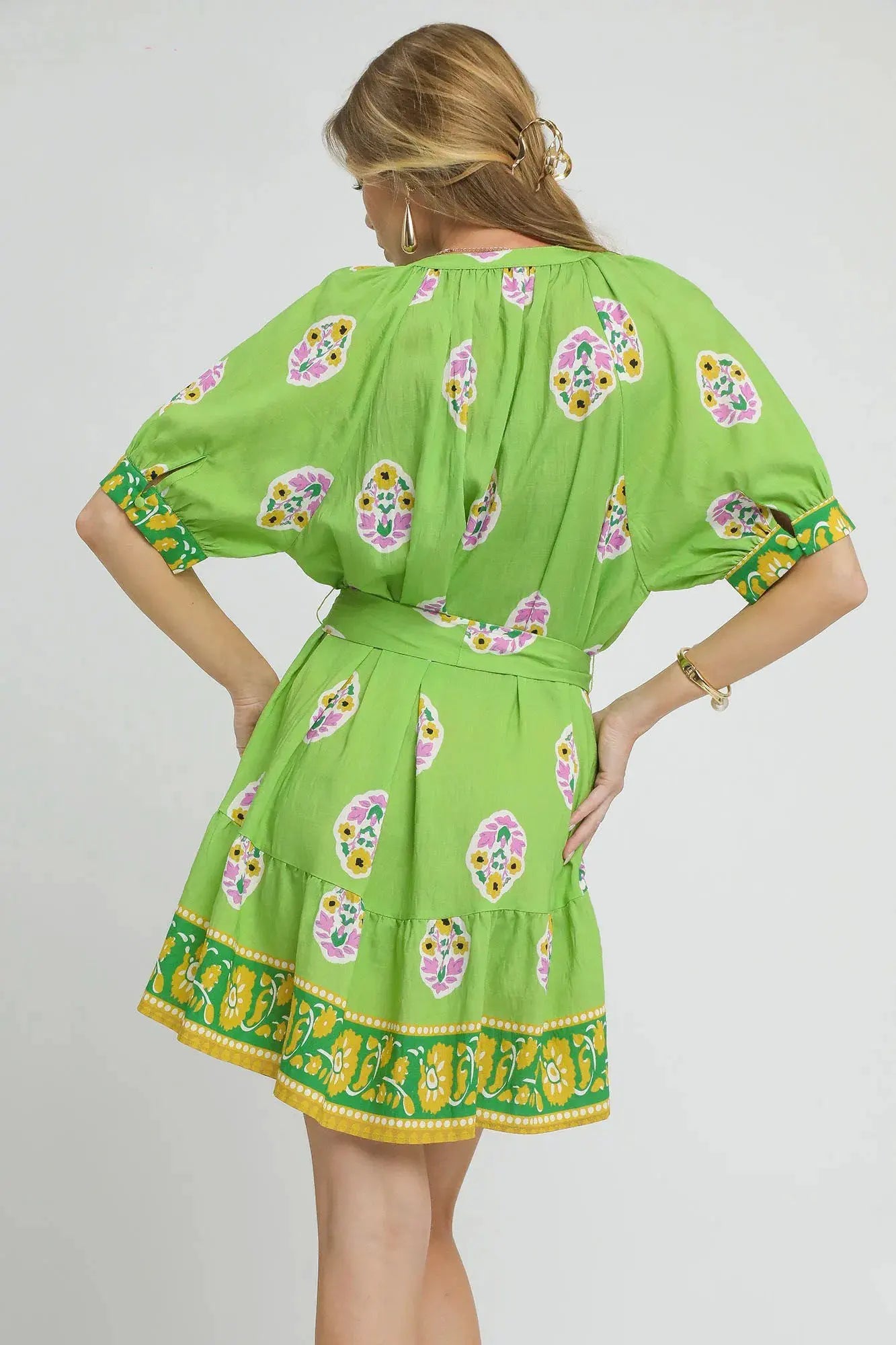 Umgee Floral Print Tie Waist Short Sleeve Dress by Umgee