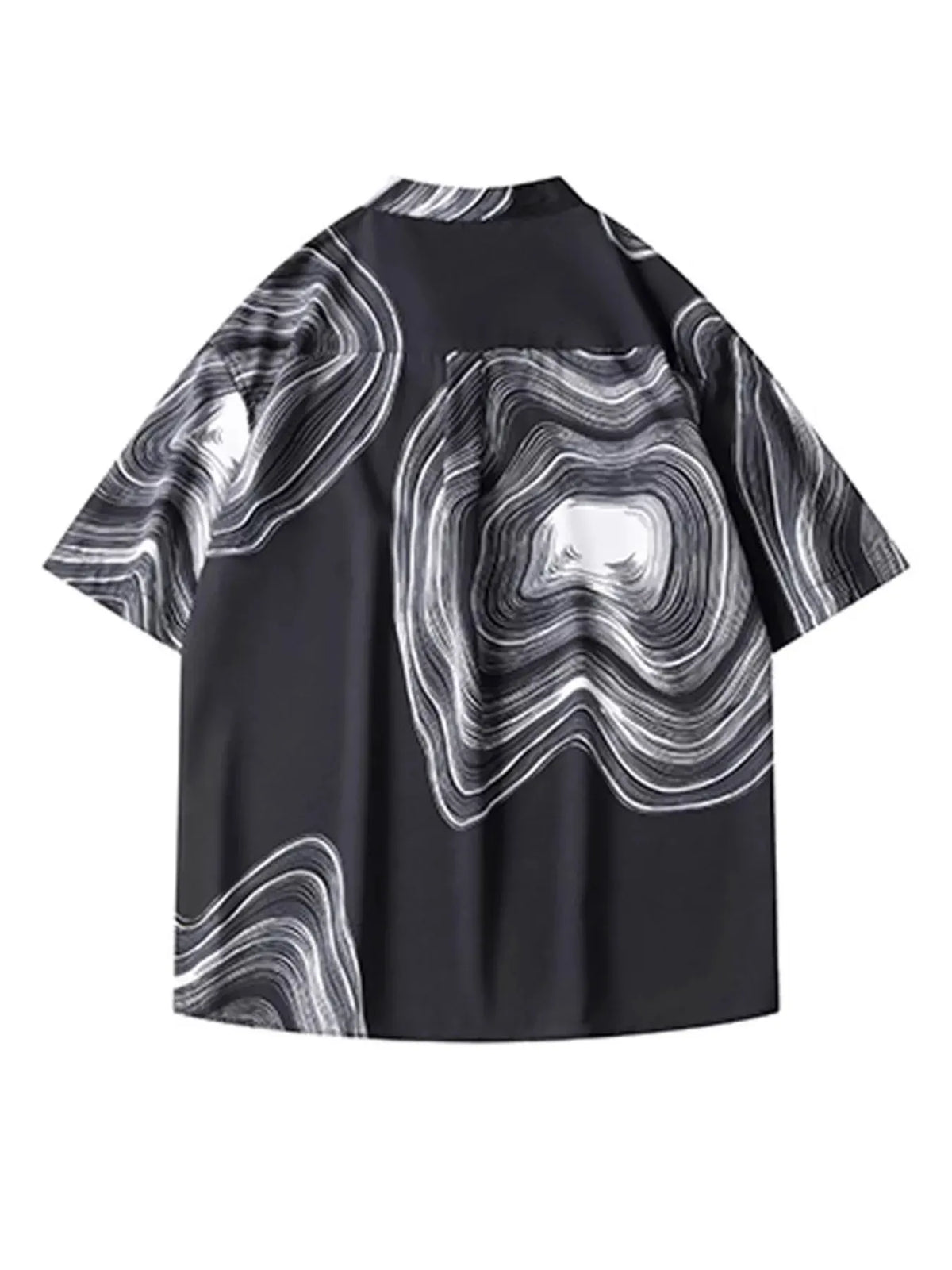 Men's Plus Size Abstract Wave Print Short Sleeve Blouse by Trendsi