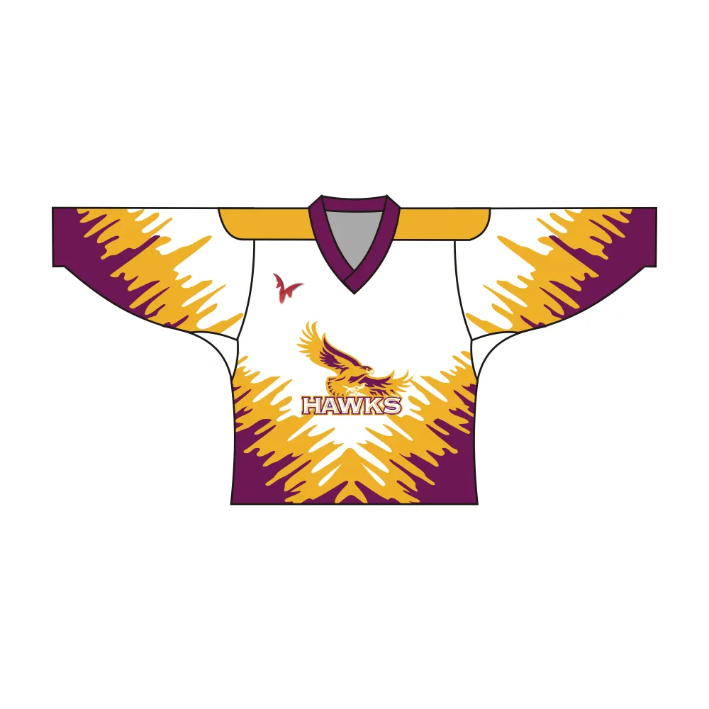 White Yellow Purple Hawks Hockey Jersey by Vimost Sportswear