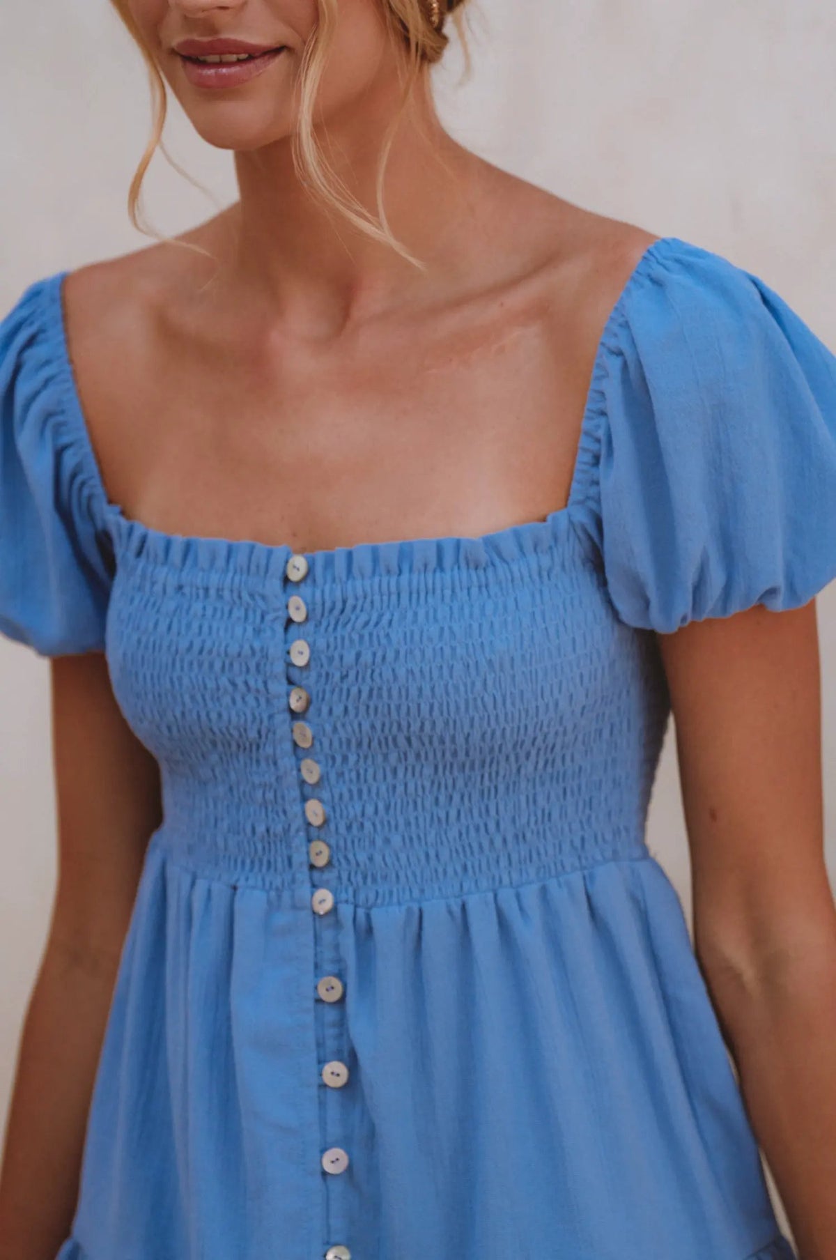 Catalina Smocked Linen Mini Dress by ELF