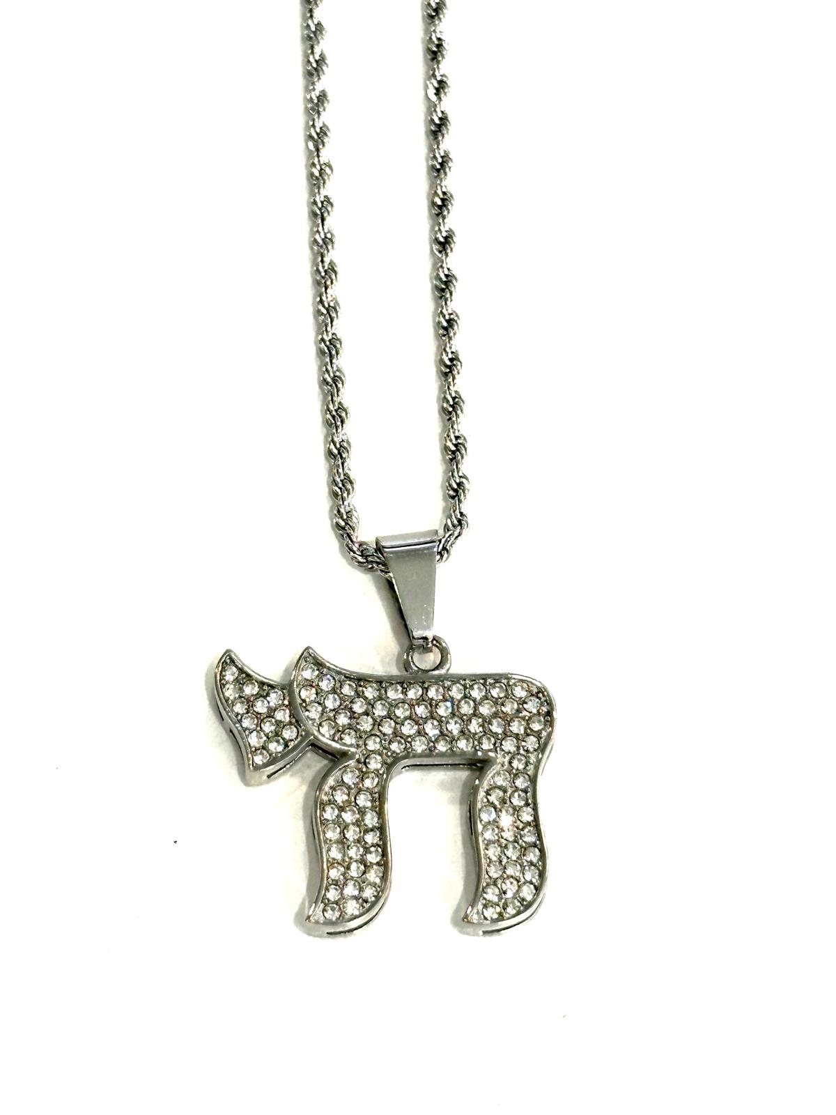 Crystal Chai Pendant Necklace – Gold or Silver-1