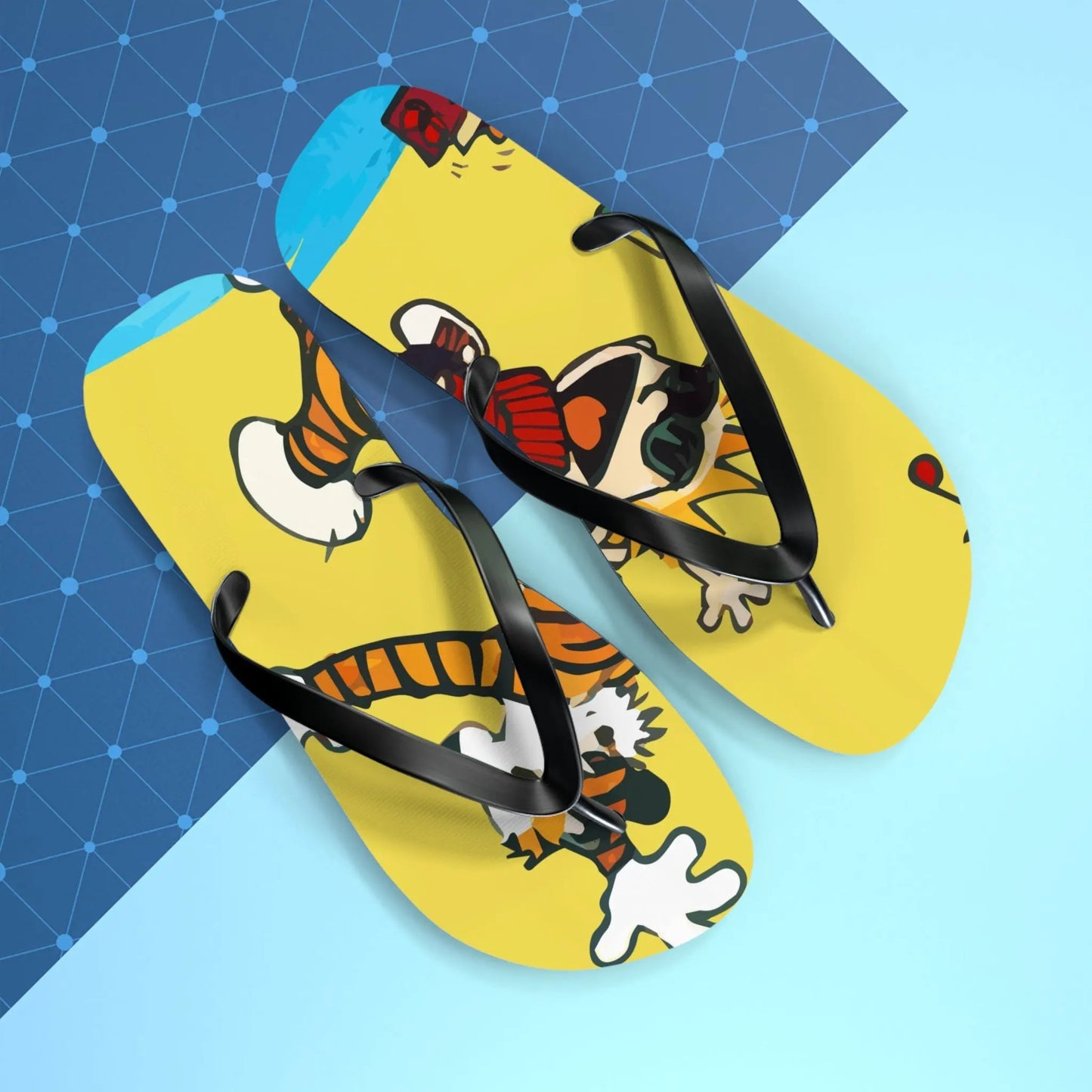Calvin and Hobbes Dancing with Record Player Flip-Flops by Art-O-Rama