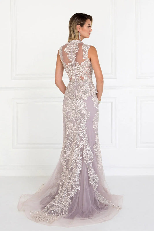 Mesh Mermaid Long Dress with Embroidery and Jewels Embellished by Tux-USA