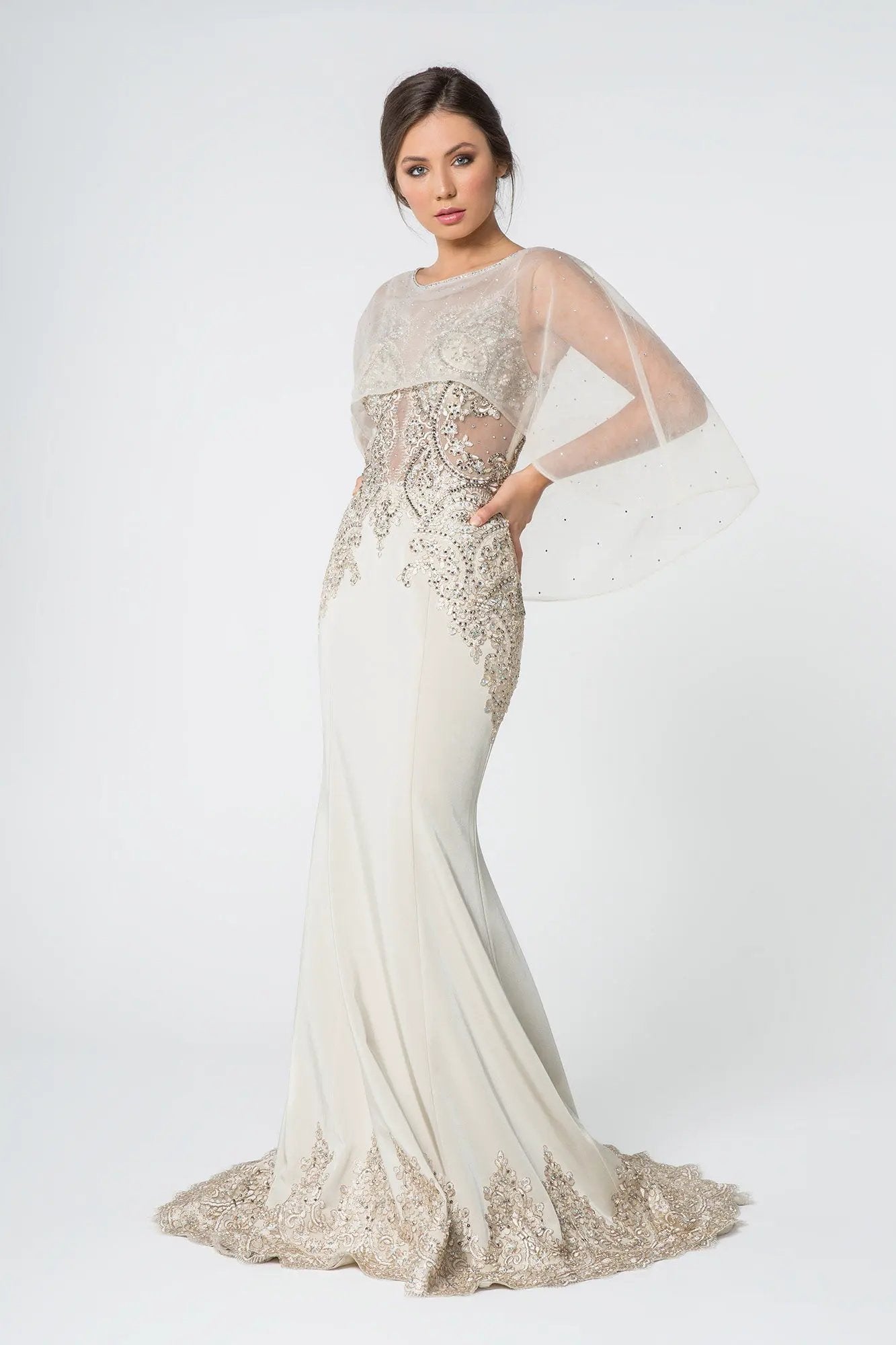 Rome Jersey Mermaid Long Dress with Embroidery and Jewels by Tux-USA