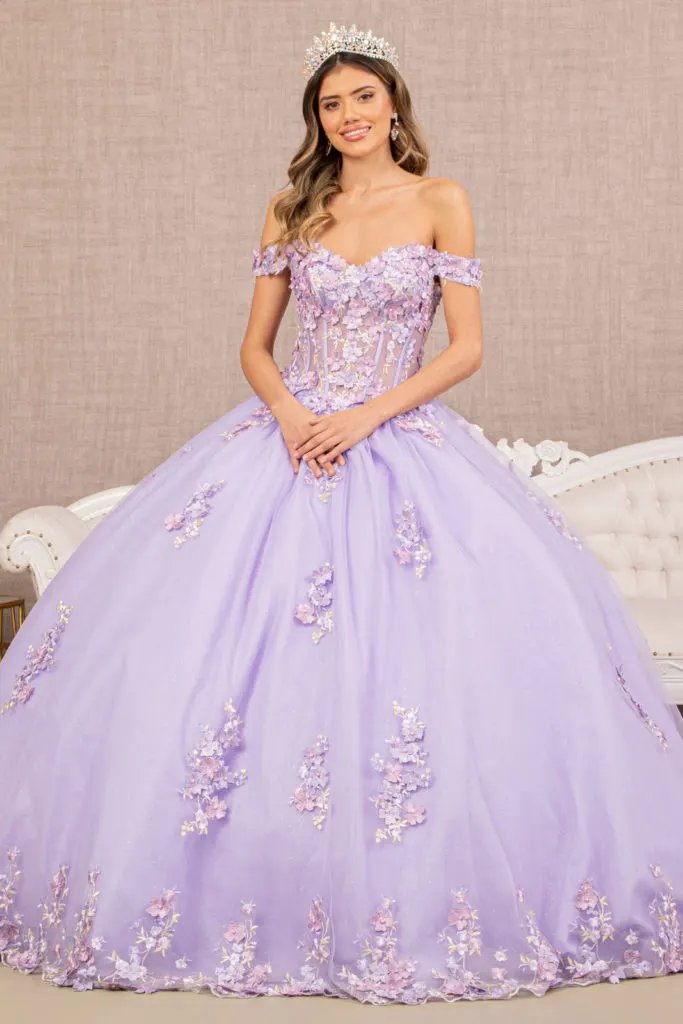 3-D Flower Applique Jewel Mesh Quinceanera Gown w/ Long Tail by Tux-USA