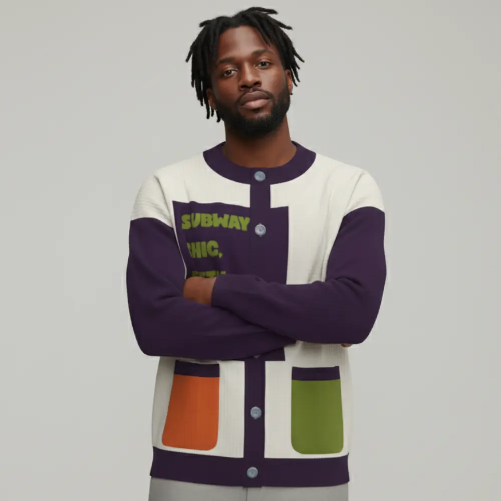 Cardigan Cashmere Color Block Patchwork Long Sleeve Off White by BYMANYC ® New York