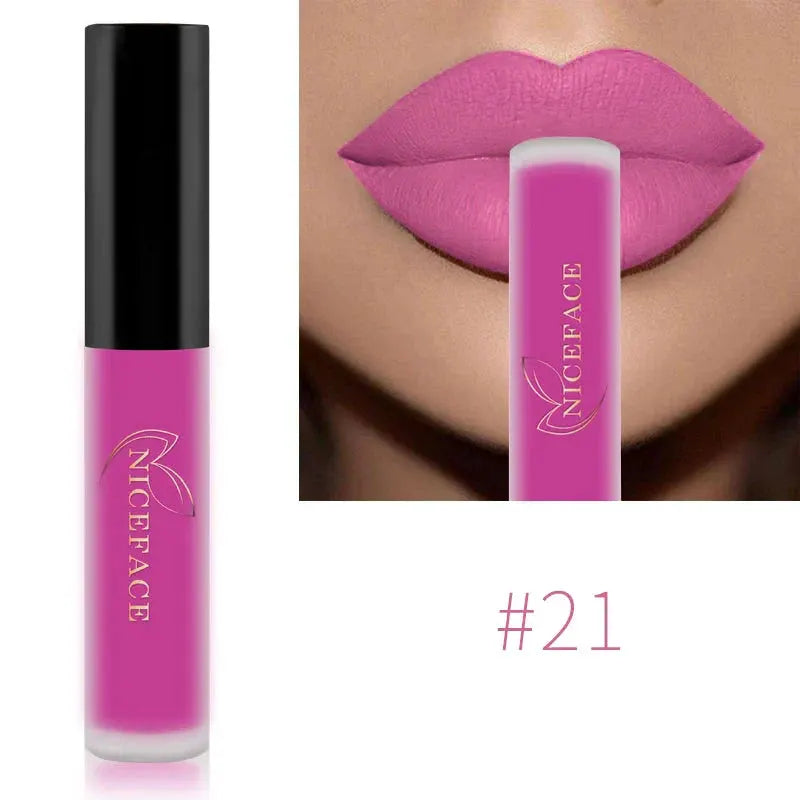 NICEFACE Matte Liquid Lipstick Waterproof Long Lasting Lip Gloss Tint Sexy Red Nude Purple Metallic Lipsticks Makeup Cosmetics by QiBest Professional Makeup Store