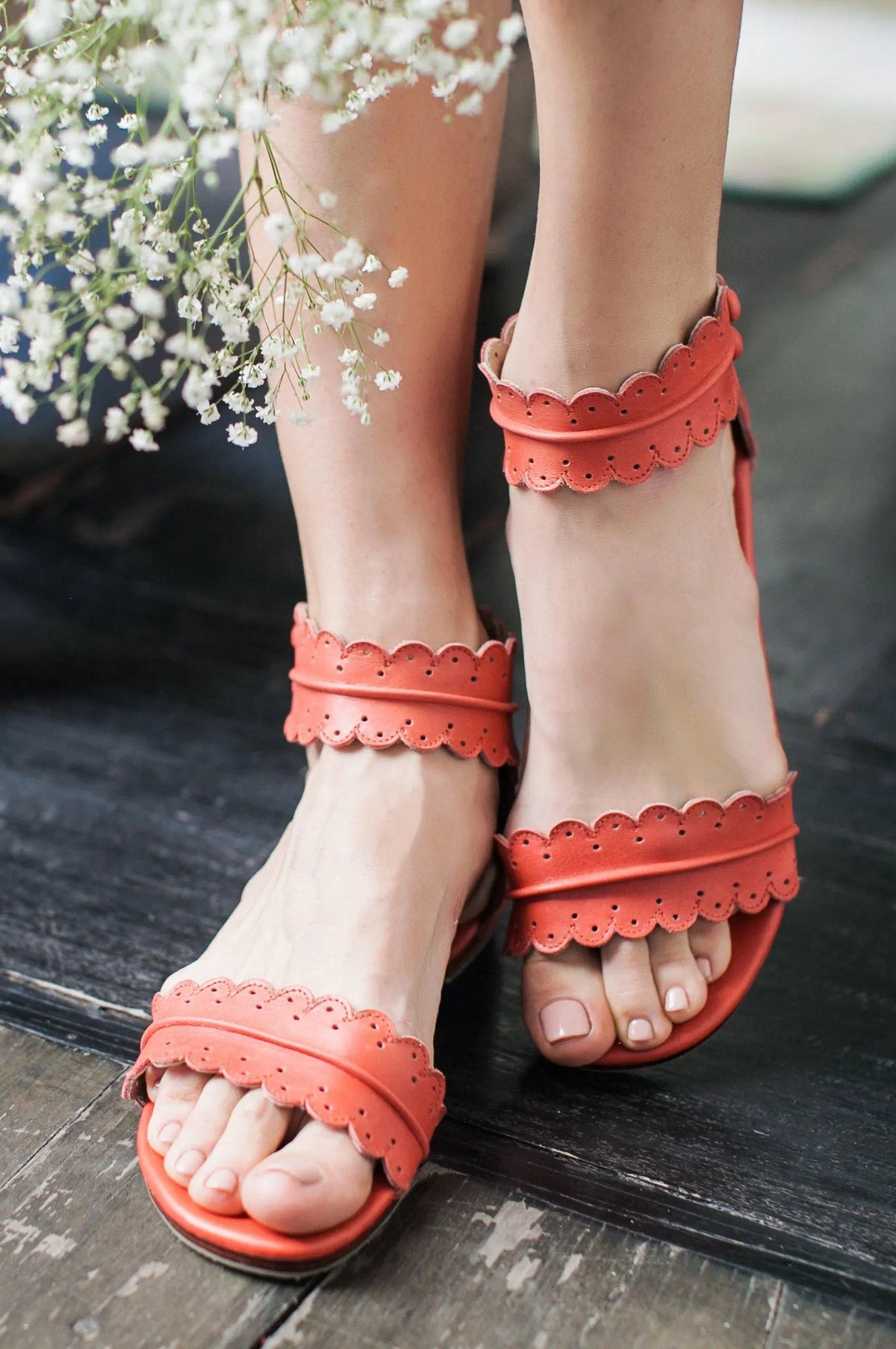 Midsummer Scalloped Leather Sandals by ELF