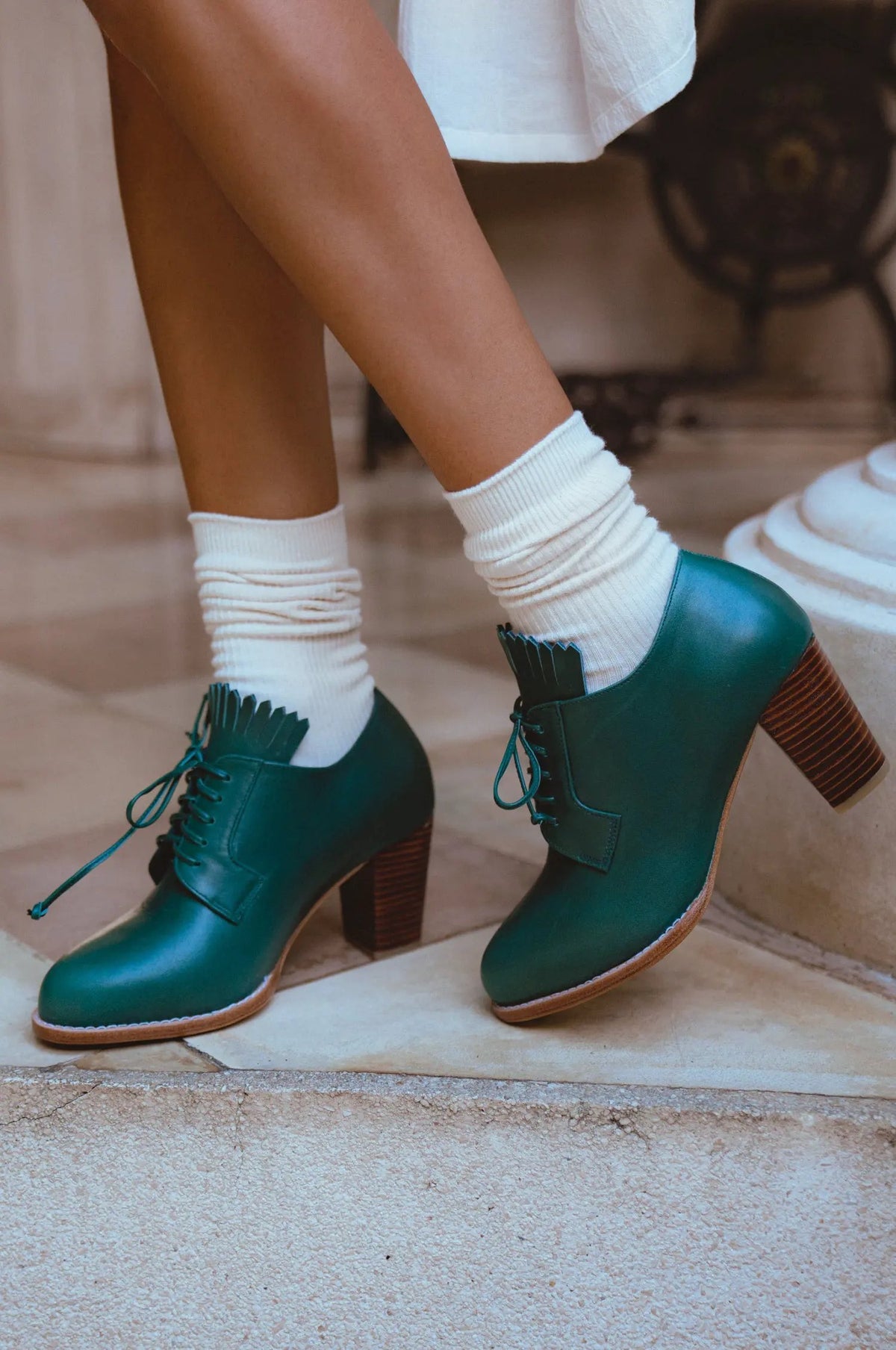 Lyon Lace-Up Leather Oxford Heels by ELF