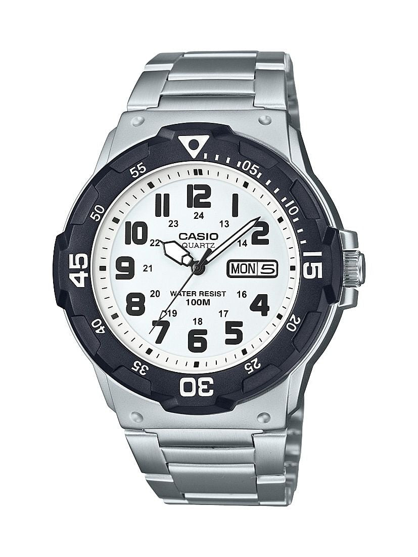 Casio Men's Diver Style White Dial Stainless Steel Watch-0