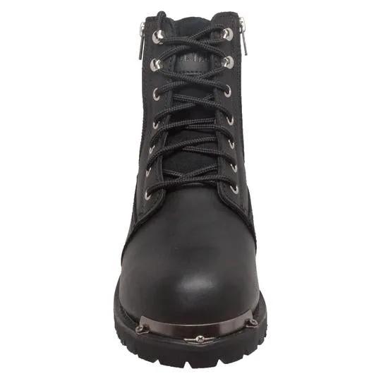 Men's 6" Reflective Double Zipper Biker Black Leather Boots by AdTec