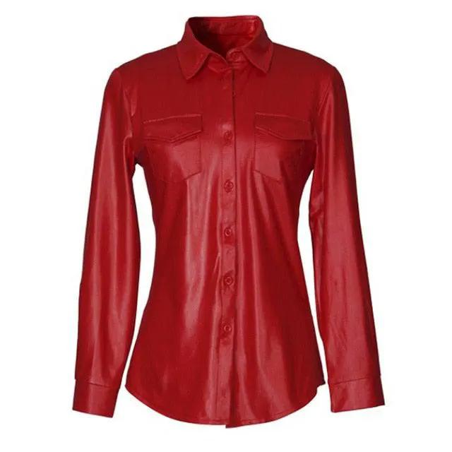 Nightclub Women's Genuine Leather Buttoned Shirt by Inland Leather Co