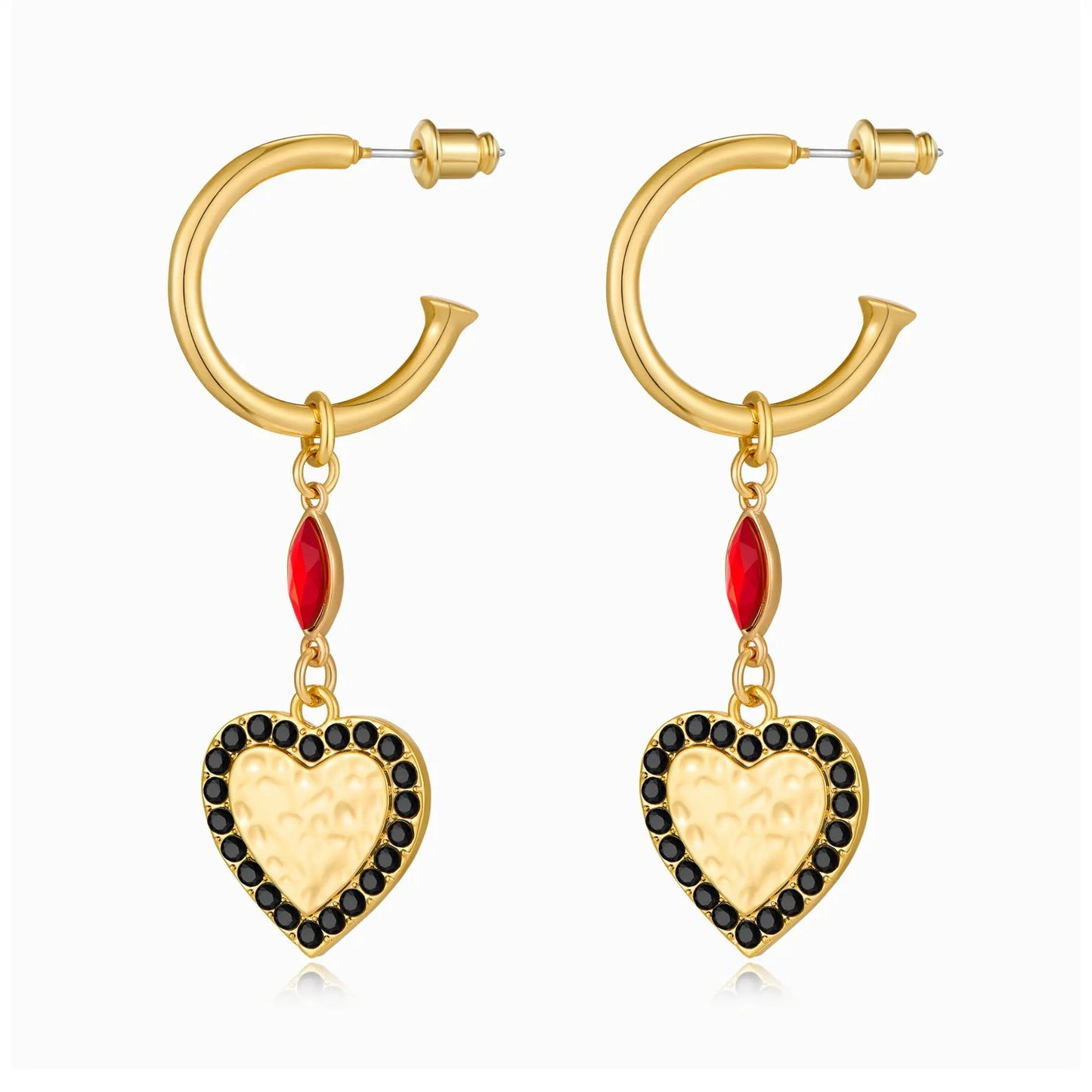Retro black heart-shaped earrings, European and American minimalist red heart-shaped gold earrings, diamond studded high-end earrings by Dropsure