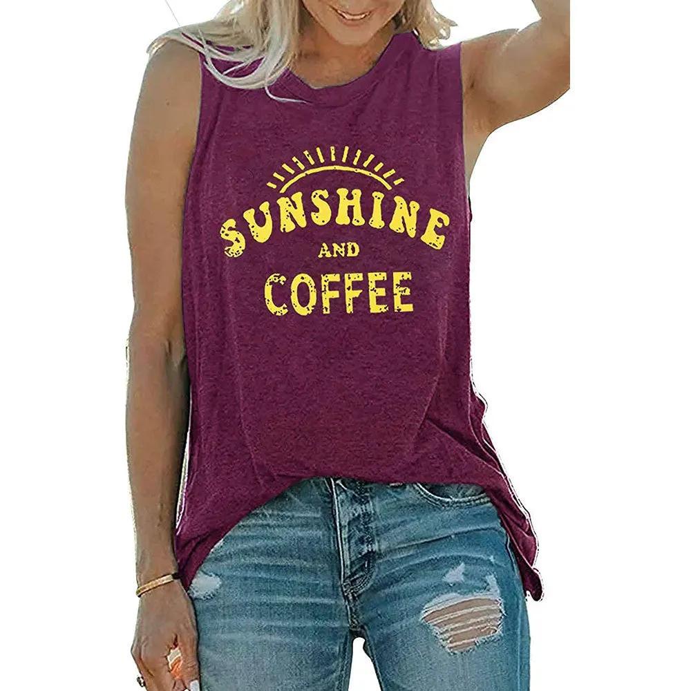 SUNSHINE printed round neck sleeveless T-shirt for women in Europe and America by Dropsure