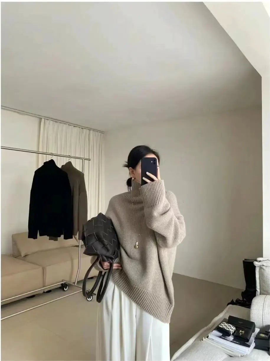 100% pure cashmere sweater for women high-neck sweater loose and thickened silhouette sweater by Vimost Shop