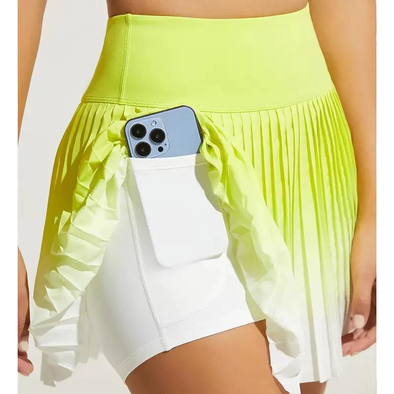 Women Summer Safe Tennis Skirts S-XXL Gym Golf Running Pleated skirt Girls Gradient Sports Fitness High Waist Skorts With Pocket by Vimost Shop