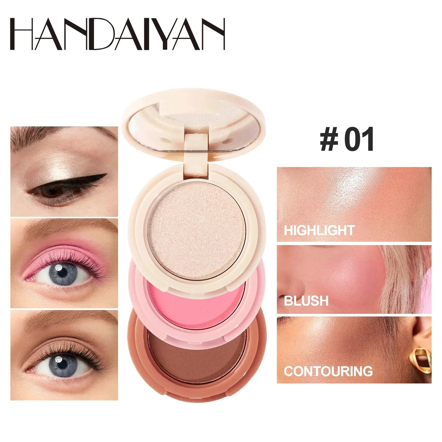 3 In 1 Matte Highlighter Contouring Blush Palette Pearly Shiny Eyeshadow Multifunctional Face Makeup Palette Female Cosmetic by XXIYAYA Makeup Store
