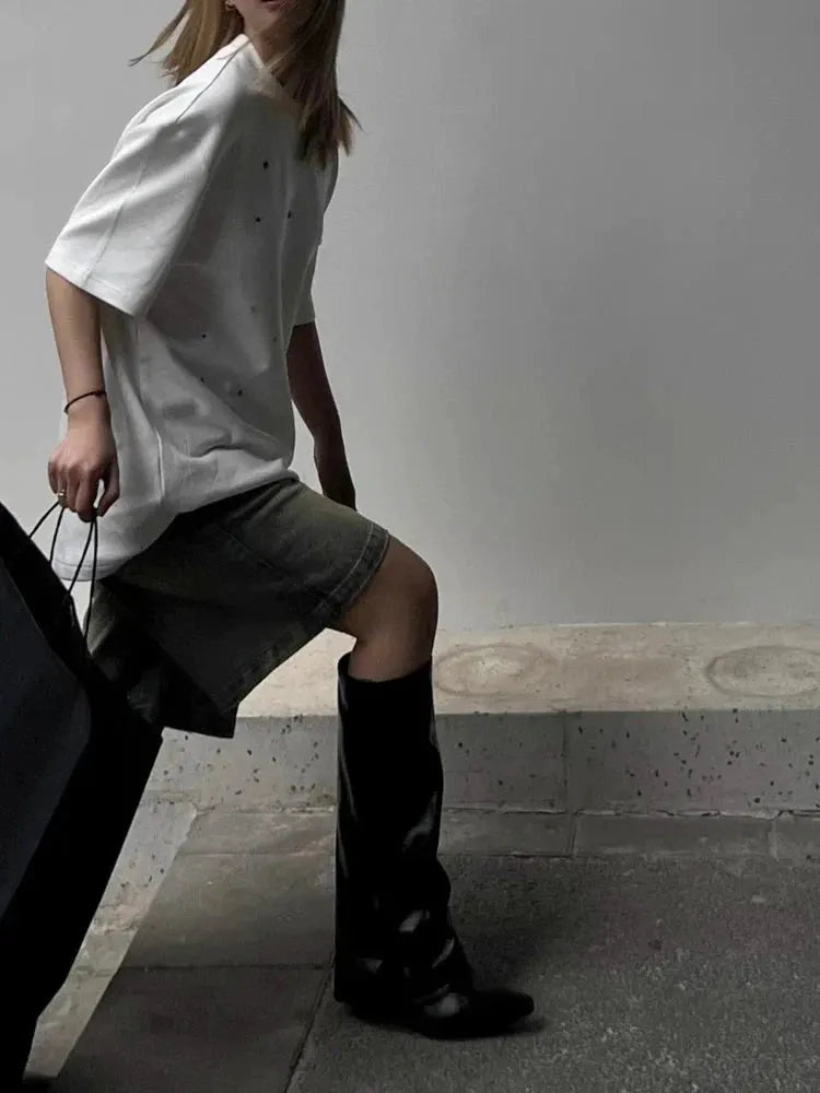 S-4XL Denim Shorts Women Chic Leisure Streetwear High Waist Korean Style Summer Knee Simple Comfortable Students Clothing New by Fertile Store