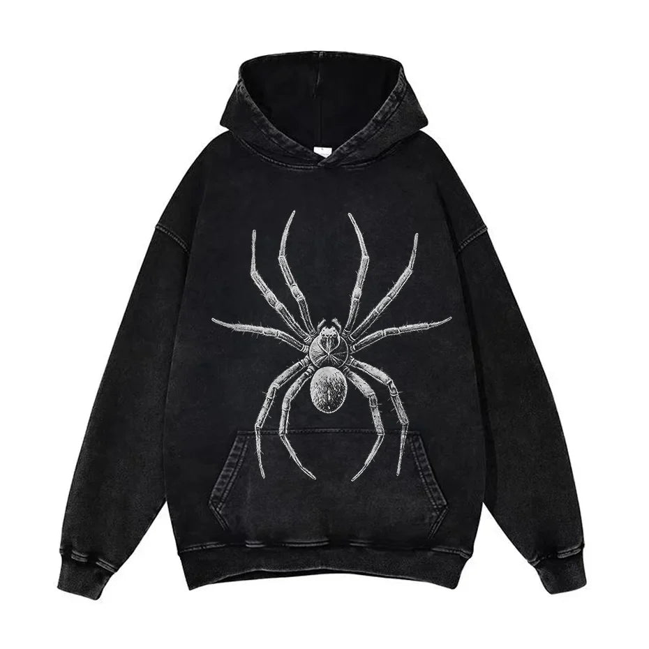 Spider Hand-Drawn Graphic Distressed Oversized Cotton T-Shirt-2