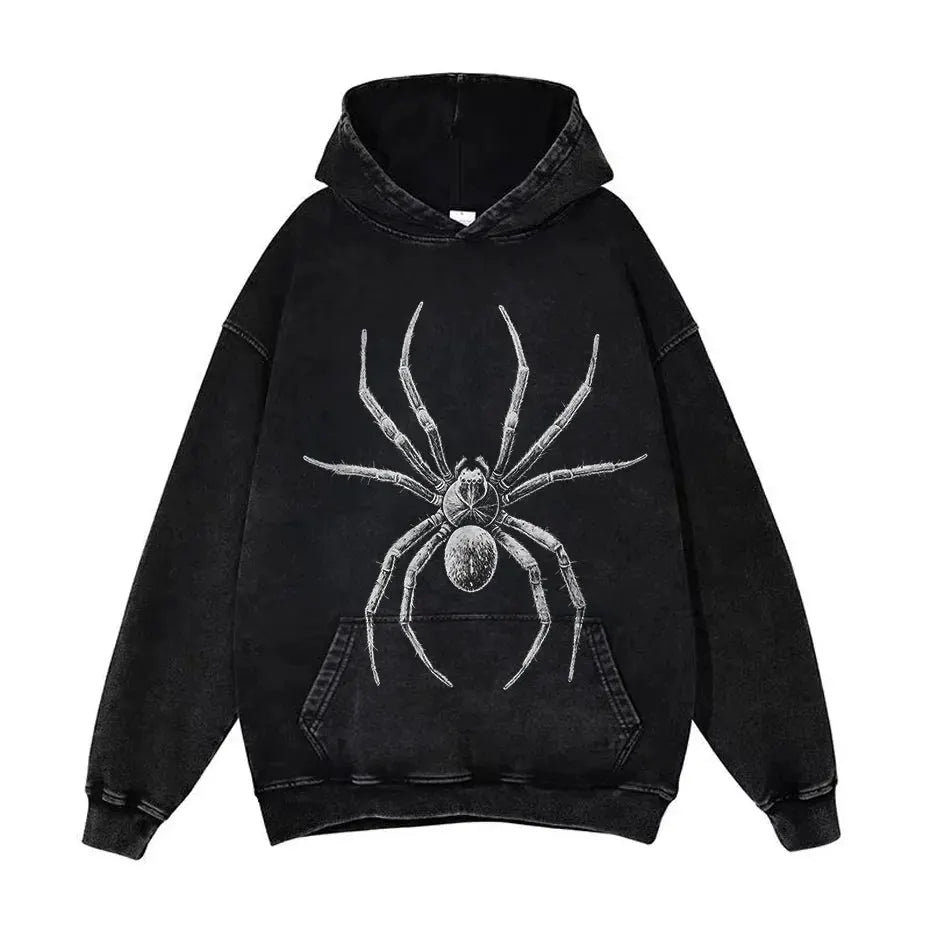 Spider Hand-Drawn Graphic Distressed Oversized Cotton T-Shirt by Vimost Shop