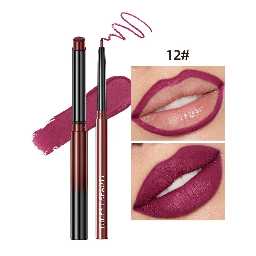 QIBEST Lipstick Pencil Waterproof Sexy Red Nude Purple Matte Tint Lipstick Lasting Lip liner Pen Longlasting Makeup Cosmetics by Factory Makeup Store