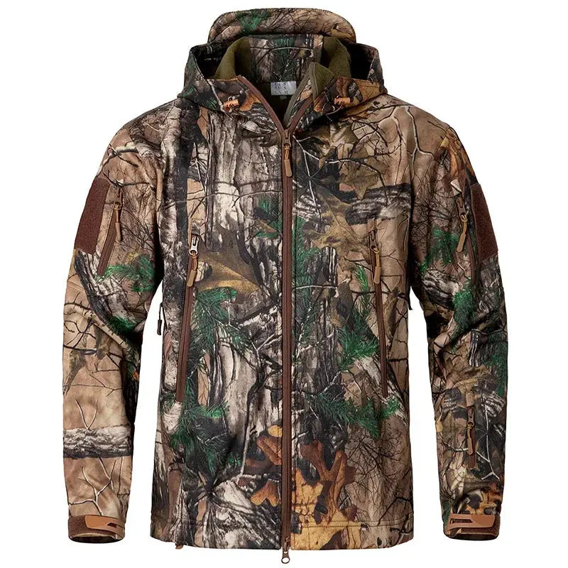Men's Silent Camouflage Hunting Jacket Waterproof Fleece Tactical Jackets Soft Shell Outdoor Hiking Fishing Hooded Coat by Vimost Shop