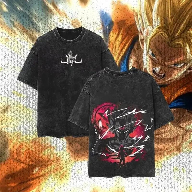 Majin Vegeta Vintage Washed Oversized T-Shirt Cotton Streetwear Tee by Vimost Shop