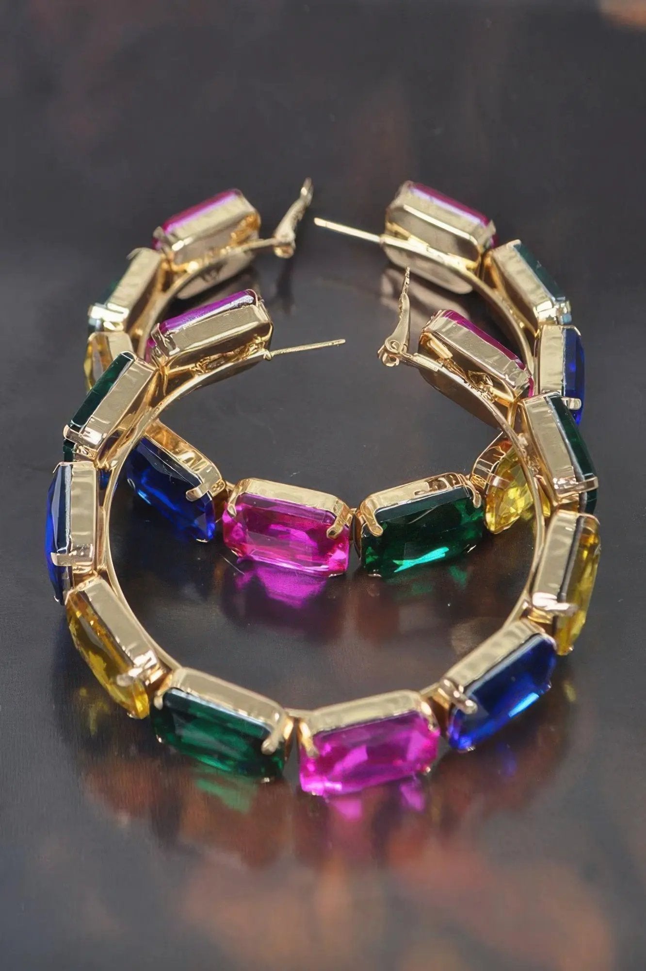 ST. MARKS Multicolor Stone Hoop Earrings: NYFW BYMANYC ® New York by BYMANYC ® New York