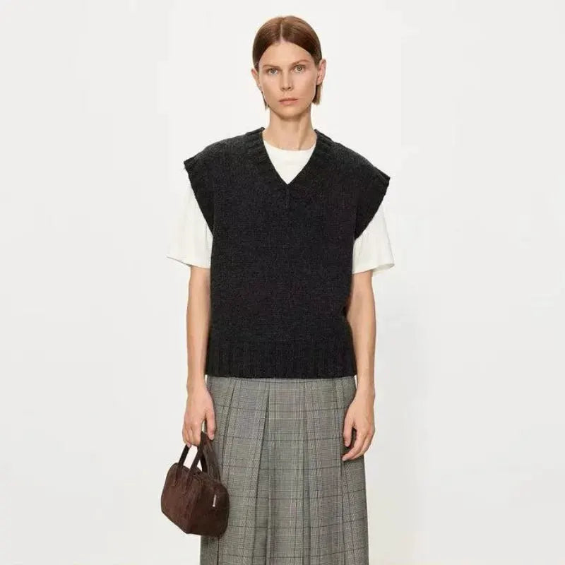V-Neck Sleeveless Knit Vest by Vimost Shop