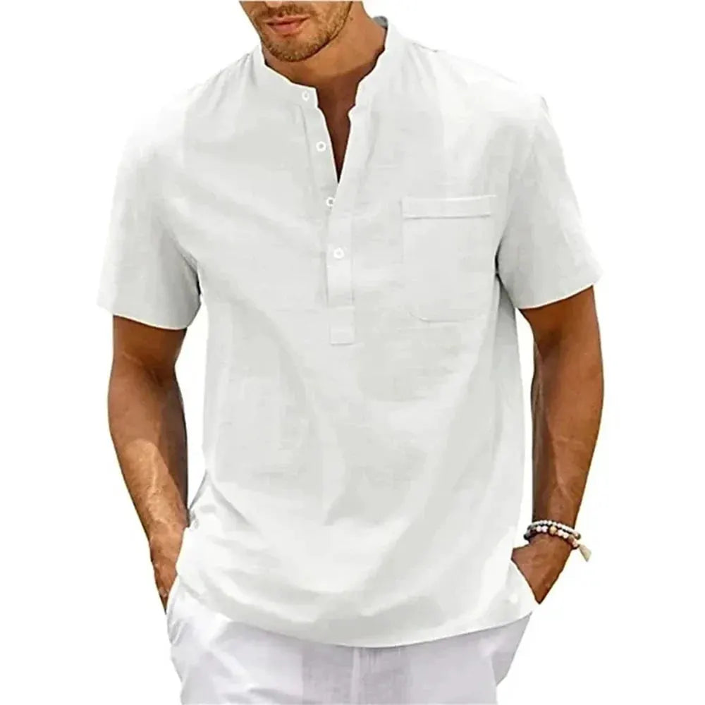 Men’s Short-Sleeve Cotton-Linen Henley Shirt by Vimost Shop