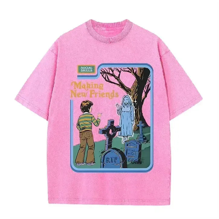 Green Acid Wash Making Friends Ghost Cemetery Vintage Halloween Tee by Vimost Shop